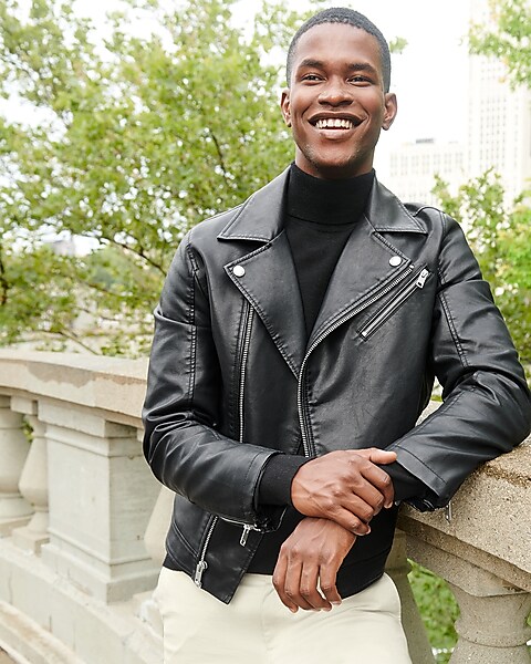 Asymmetrical Zipper Men's Color Block Moto Style Leather Jacket - Jacket  Makers