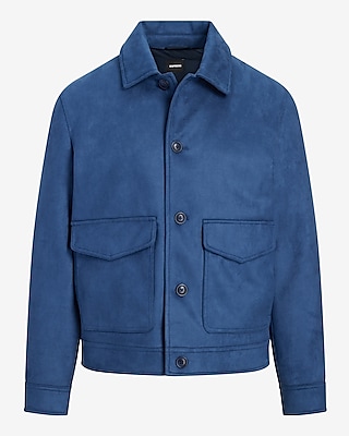 Blue Faux Suede Bomber Jacket