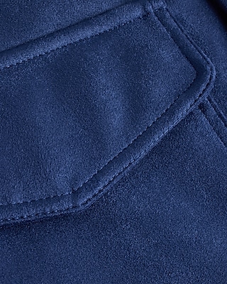 Blue Faux Suede Bomber Jacket