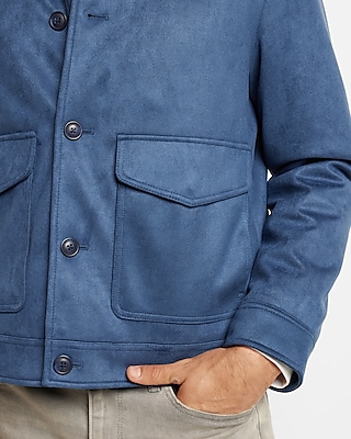 Blue Faux Suede Bomber Jacket