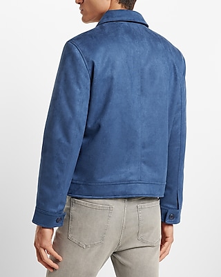 Blue Faux Suede Bomber Jacket