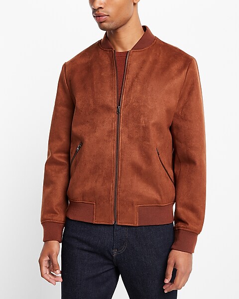 Mens Bomber Brown Suede Leather Jacket