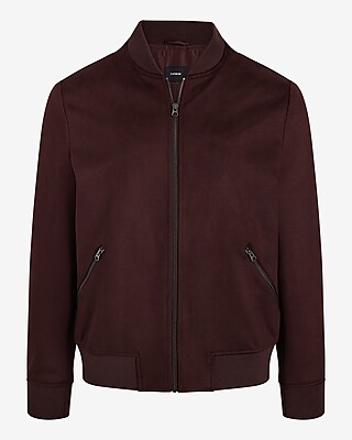 Burgundy Faux Suede Bomber Jacket