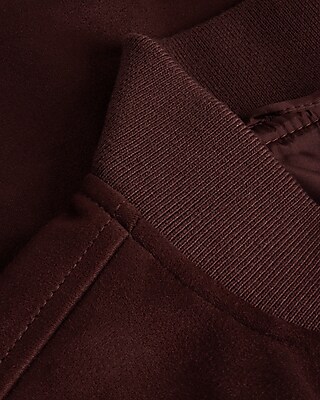 Burgundy Faux Suede Bomber Jacket