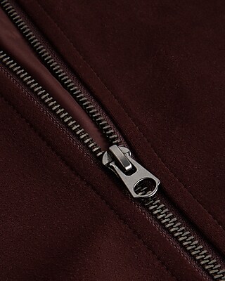 Burgundy Faux Suede Bomber Jacket