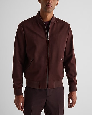Burgundy Faux Suede Bomber Jacket