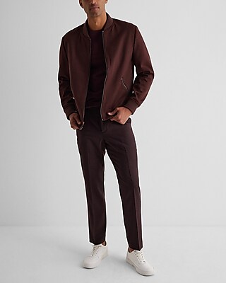 Burgundy Faux Suede Bomber Jacket