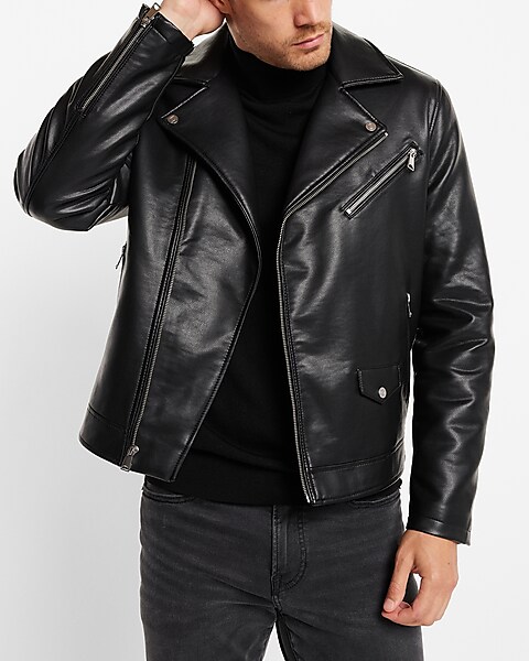 Express Black Faux Leather Moto Jacket Black Men's XL