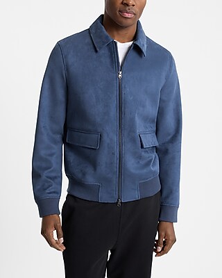 Blue Faux Suede Bomber Jacket