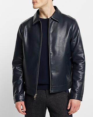 Navy Faux Leather Zip Jacket | Express