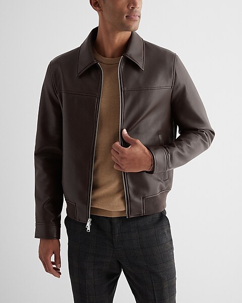 DRESSX Brown Leather Jacket with T-shirt