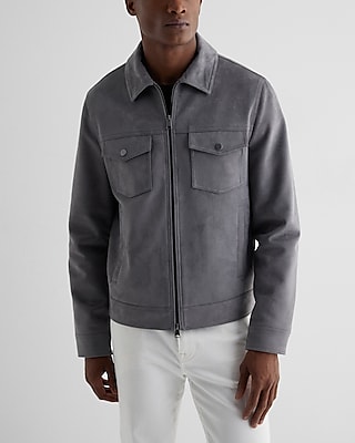 Gray Faux Suede Trucker Jacket | Express Gray Faux Suede Trucker Jacket | Express