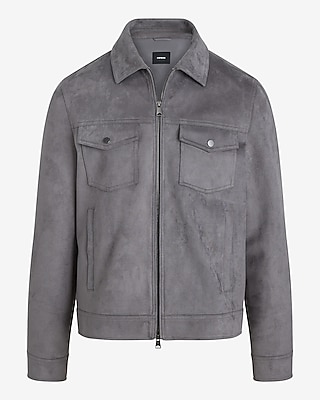 Gray Faux Suede Trucker Jacket