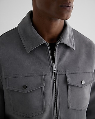 Gray Faux Suede Trucker Jacket