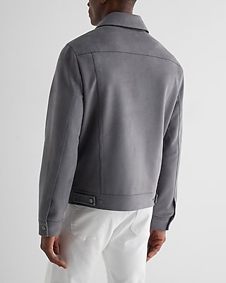 Gray Faux Suede Trucker Jacket