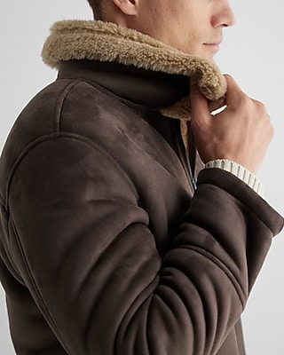 AB-WC - MTL CHOCOLATE FAUX SHEARLING FLIGHT JACKET:CHOCOLATE BROWN:L TALL