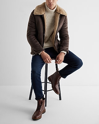 AB-WC - MTL CHOCOLATE FAUX SHEARLING FLIGHT JACKET:CHOCOLATE BROWN:L TALL