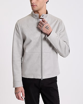 Gray Faux Suede Racer Jacket