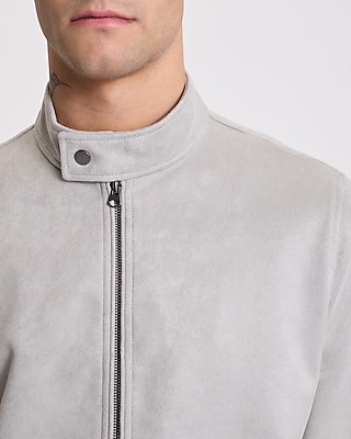 Gray Faux Suede Racer Jacket