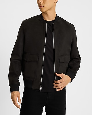 Faux Suede Double Pocket Bomber Jacket