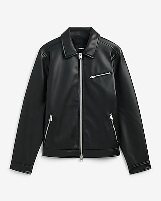 Zip Chest Pocket Faux Leather Jacket