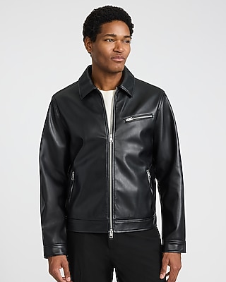 Zip Chest Pocket Faux Leather Jacket