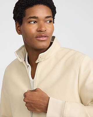 Textured Faux Leather Harrington Jacket