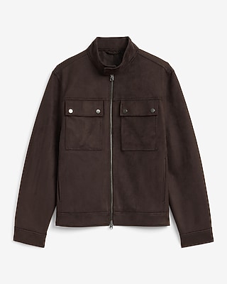 Espresso Faux Suede Double Snap Pocket Jacket