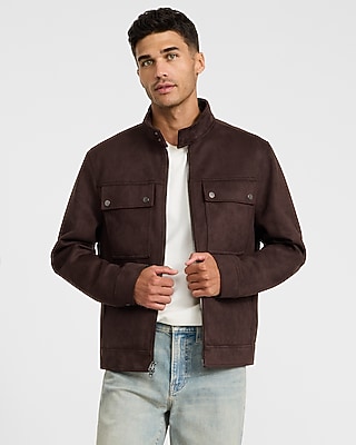 Espresso Faux Suede Double Snap Pocket Jacket