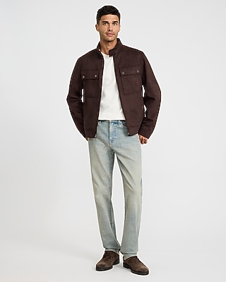 Espresso Faux Suede Double Snap Pocket Jacket