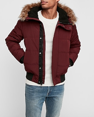 burgundy fur hood coat