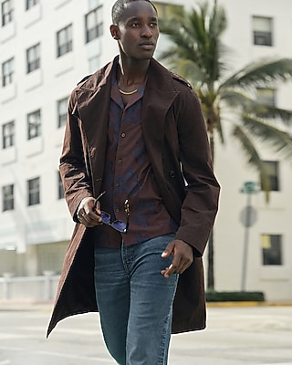 Brown Double Breasted Belted Trench Coat