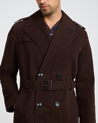 Brown Double Breasted Belted Trench Coat