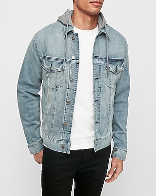 Hooded Hyper Stretch Denim Jacket | Express