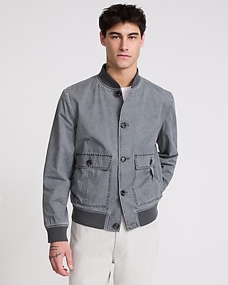 Washed Cotton-Blend Utility Bomber Jacket
