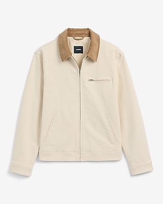 Zip Corduroy Collar Chest Pocket Work Jacket
