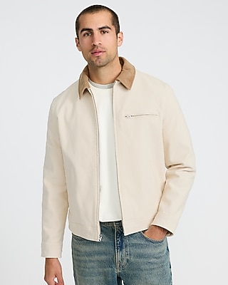 Zip Corduroy Collar Chest Pocket Work Jacket