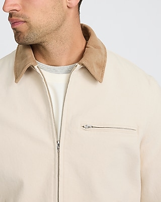 Zip Corduroy Collar Chest Pocket Work Jacket
