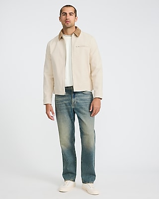 Zip Corduroy Collar Chest Pocket Work Jacket