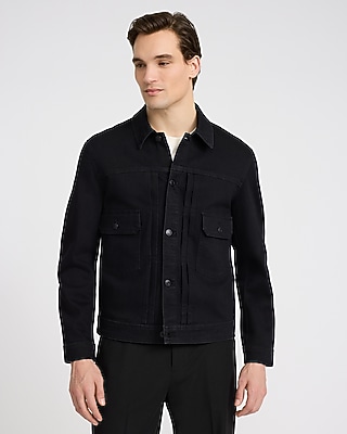 Double Flap Pocket Black Denim Chore Jacket | Express