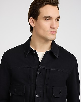 Double Flap Pocket Black Denim Chore Jacket