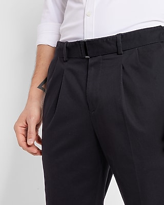 Slim Solid Black Belted Cotton Hyper Stretch Cropped Suit Pant