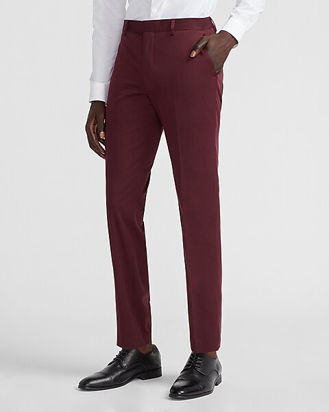 Slim Solid Burgundy Cotton Sateen Suit Pant
