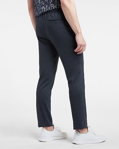 Slim Textured Navy Luxe Comfort Soft Drawstring Suit Pant