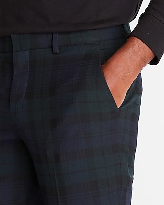 Slim Green Plaid Dress Pant