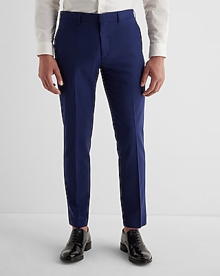 Slim Solid Blue Hybrid | Waist Elastic Suit Wool-blend Pant Express