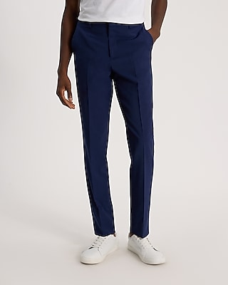 Solid Wool-blend Elastic Blue Pant Hybrid Slim Suit | Waist Express