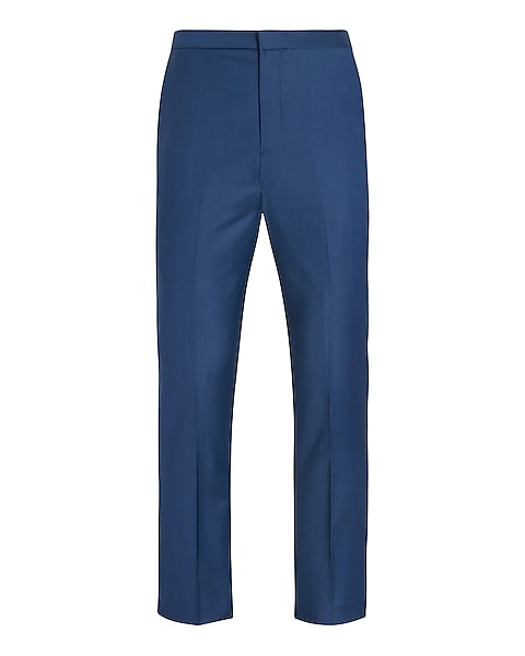 Slim Solid Blue Wool-blend Hybrid Elastic Waist Suit Pant | Express