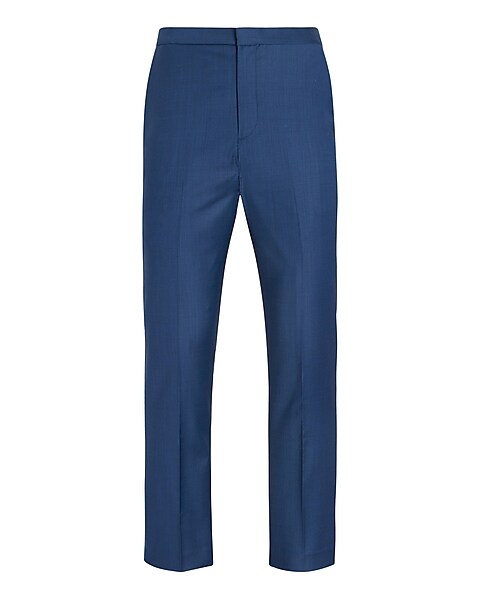 Elastic Suit Waist Slim Pant Hybrid Express | Solid Wool-blend Blue
