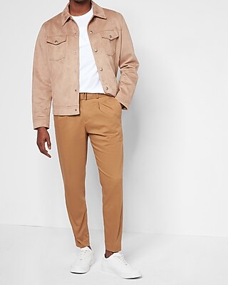 Slim Solid Camel Belted Hyper Stretch Cropped Suit Pant | Express